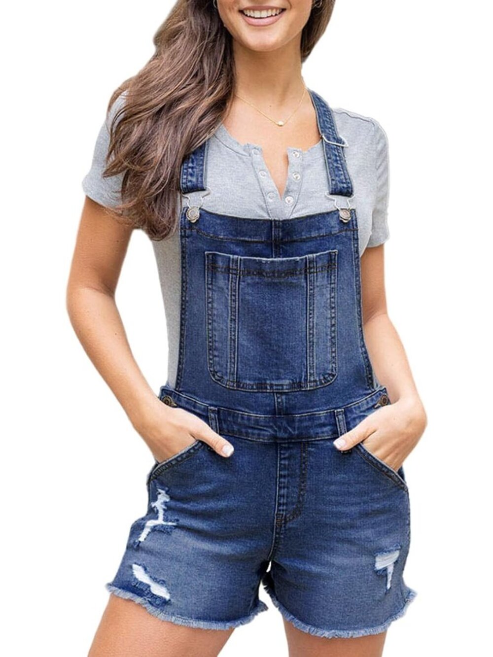 Women's D - Blue Denim Shortalls Adjustable Straps Jean Overalls Casual Romper